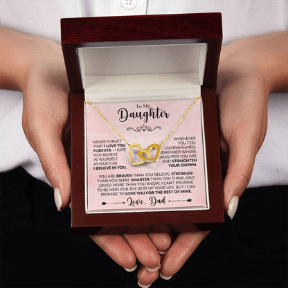 To My Daughter Necklace – Dad to Daughter Birthday Jewelry – Interlocking Hearts Necklace