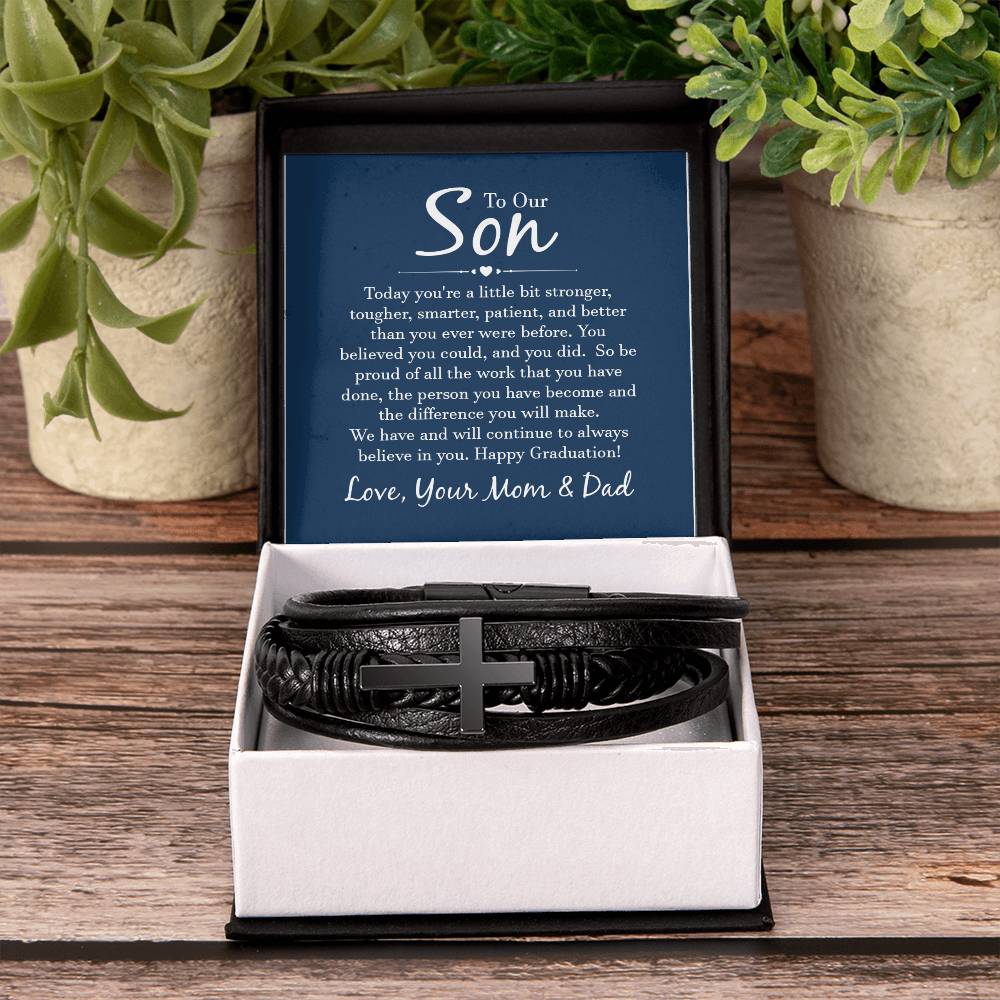 Son Gift from Parents – Birthday, Graduation, Holiday – Men’s Cross Bracelet