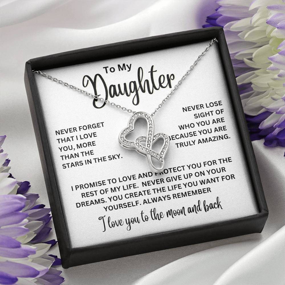 To My Daughter Necklace - I love you to the moon and back - Heart-to-heart Pendant Necklace Gift for Daughter