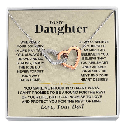 To My Beautiful Daughter Necklace - I Believe In You - Present for Daughter from Dad - Interlocking Hearts Necklace