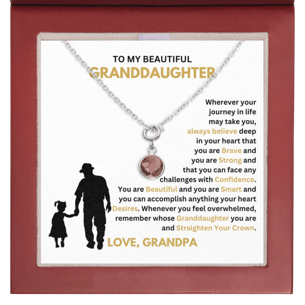 January Granddaughter Birthstone Necklace from Grandpa - Mahogany LED box