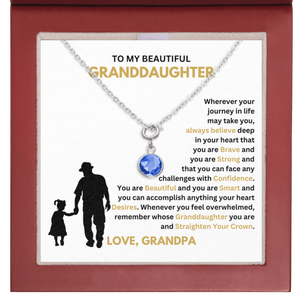 September Granddaughter Birthstone Necklace from Grandpa - Mahogany LED box