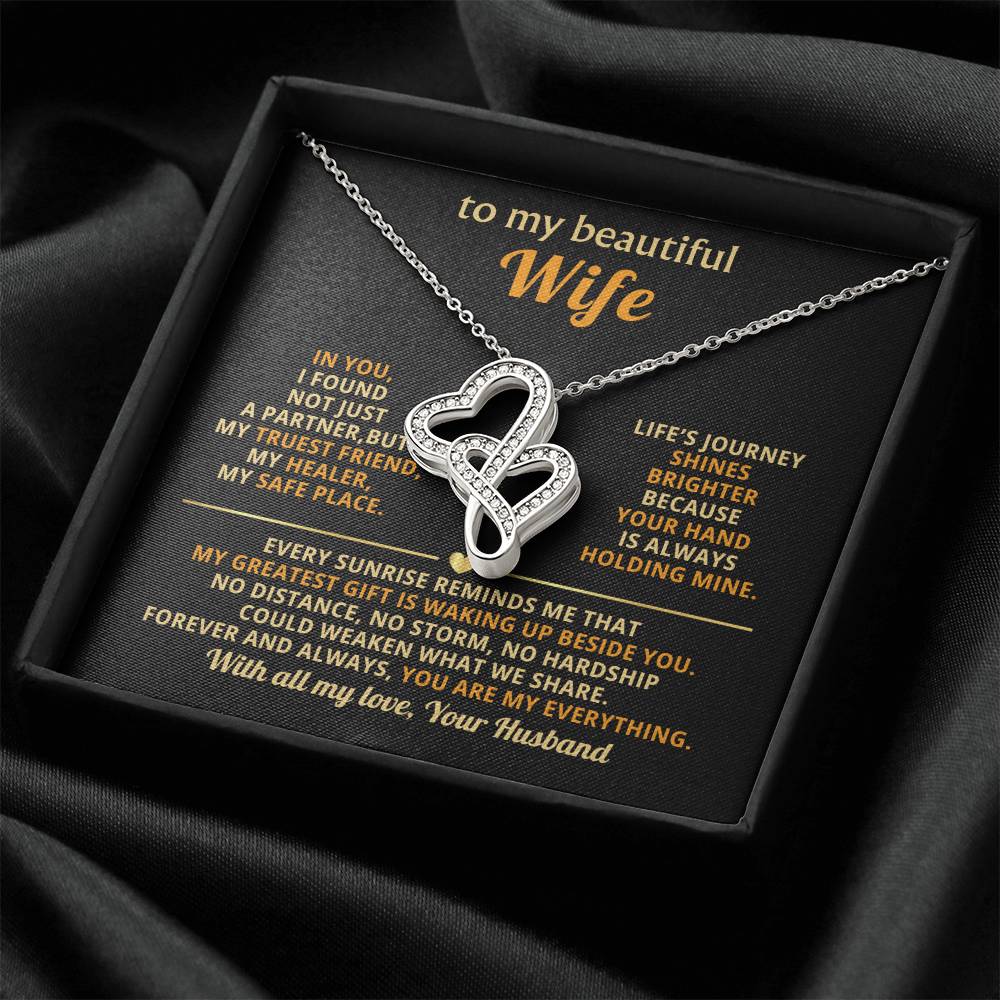 To My Beautiful Wife Necklace - Sentimental Birthday Gift from Husband, Romantic Jewelry for Valentine’s Day & Holidays - Heart-to-heart Pendant Necklace