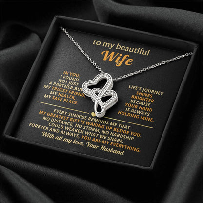 To My Beautiful Wife Necklace - Sentimental Birthday Gift from Husband, Romantic Jewelry for Valentine’s Day & Holidays - Heart-to-heart Pendant Necklace