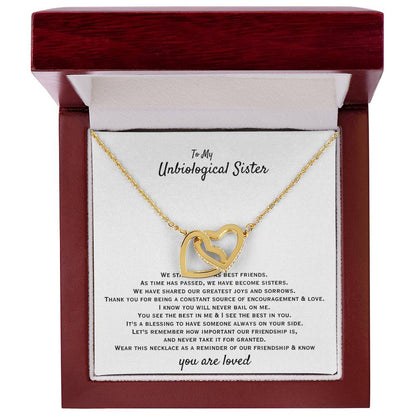 To My Unbiological Sister - You are loved - Gift for Bonus Sister - Interlocking Hearts Necklace