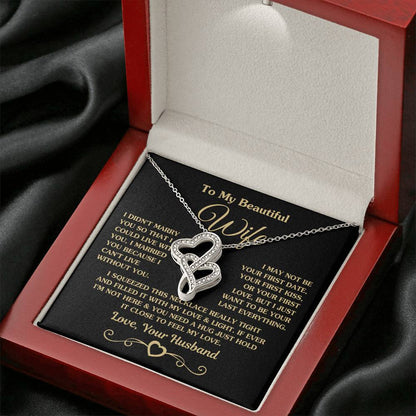 To My Beautiful Wife Necklace - Emotional Love Jewelry Gift from Husband for Valentine’s Day & Birthday Happiness - Heart-to-heart Pendant Necklace