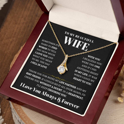To My Beautiful Wife Necklace - Heartwarming Gift from Husband for Birthday, Anniversary & Valentine’s Day - Alluring Beauty Necklace