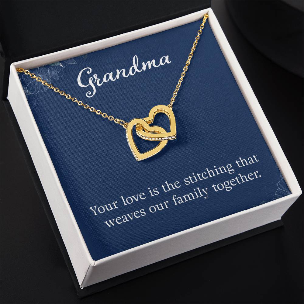 Grandma - Your love is the stitching - Gift for Grandmother - Interlocking Hearts Necklace