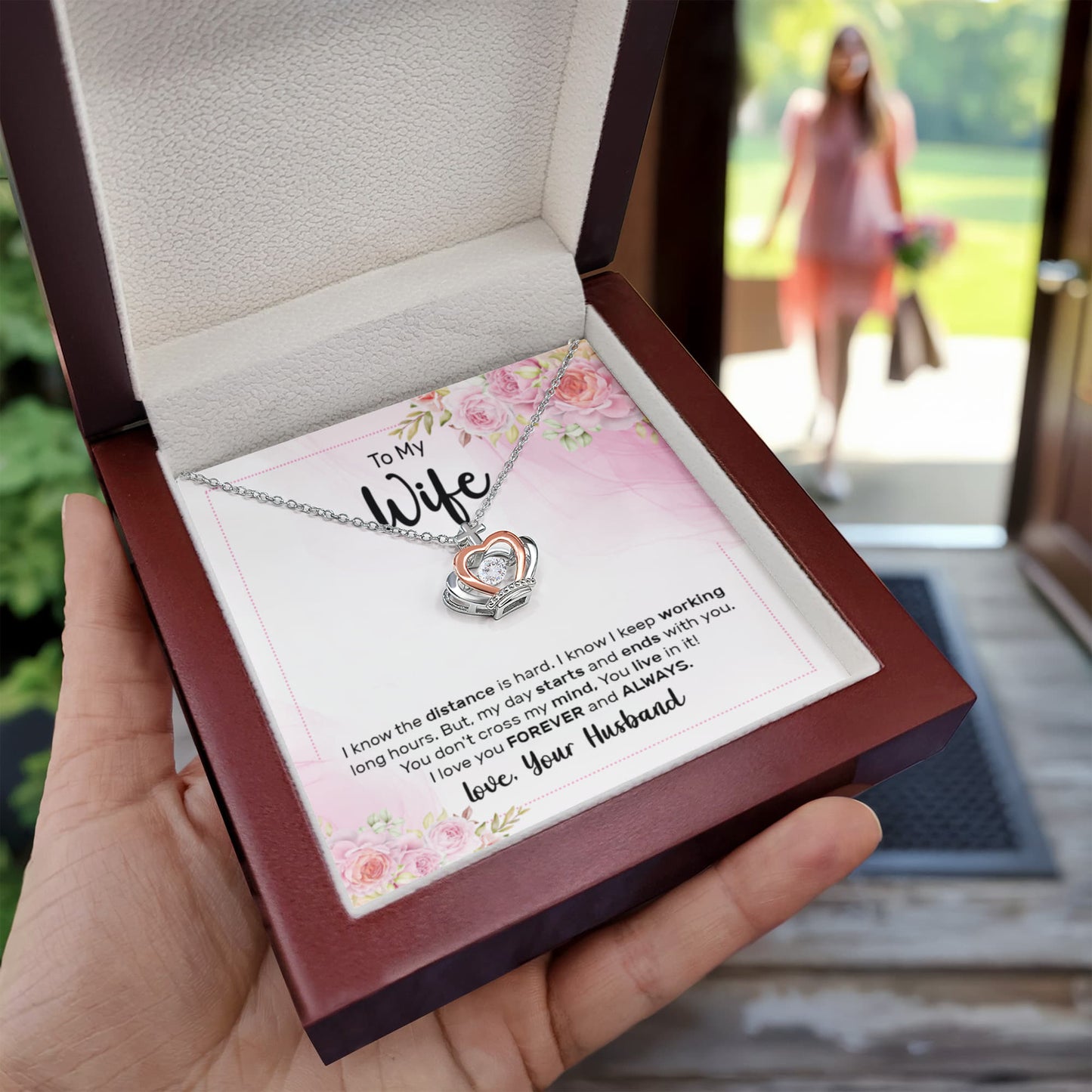 To My Wife - I know the distance is hard - Crown Pendant Necklace from Husband