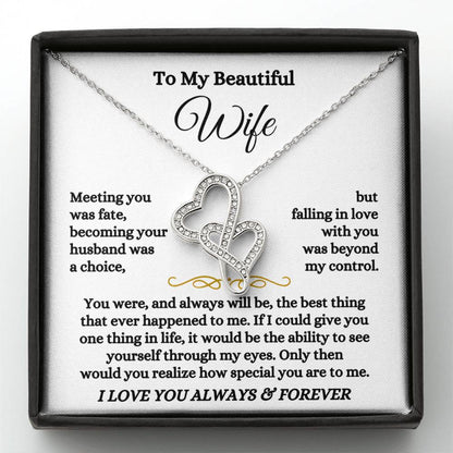 To My Beautiful Wife Necklace - Emotional Jewelry for Wife from Husband to Celebrate Love on Valentine’s Day & Beyond - Heart-to-heart Pendant Necklace