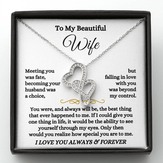 To My Beautiful Wife Necklace - Emotional Jewelry for Wife from Husband to Celebrate Love on Valentine’s Day & Beyond - Heart-to-heart Pendant Necklace