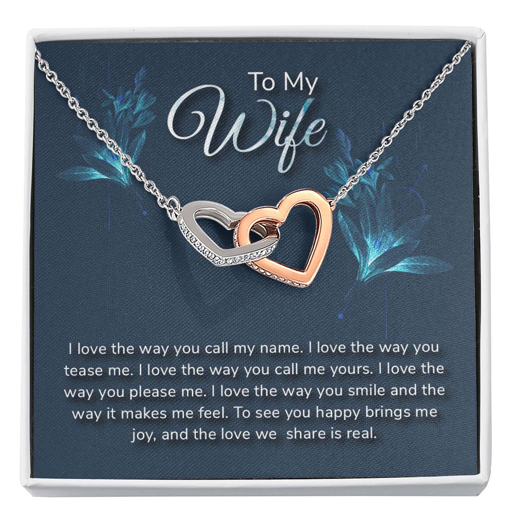 To My Wife Necklace - Romantic Everyday Jewelry Gift from Husband for Birthday, Valentine’s Day & Just Because - Interlocking Hearts Necklace
