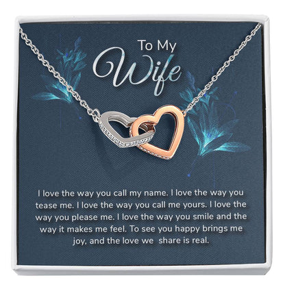 To My Wife Necklace - Romantic Everyday Jewelry Gift from Husband for Birthday, Valentine’s Day & Just Because - Interlocking Hearts Necklace