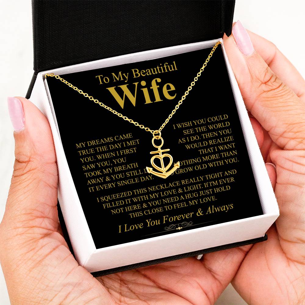 To My Beautiful Wife Necklace - Loving Husband Gift for Christmas, Valentine’s Day & Birthday Celebrations - Anchor Pendant Necklace