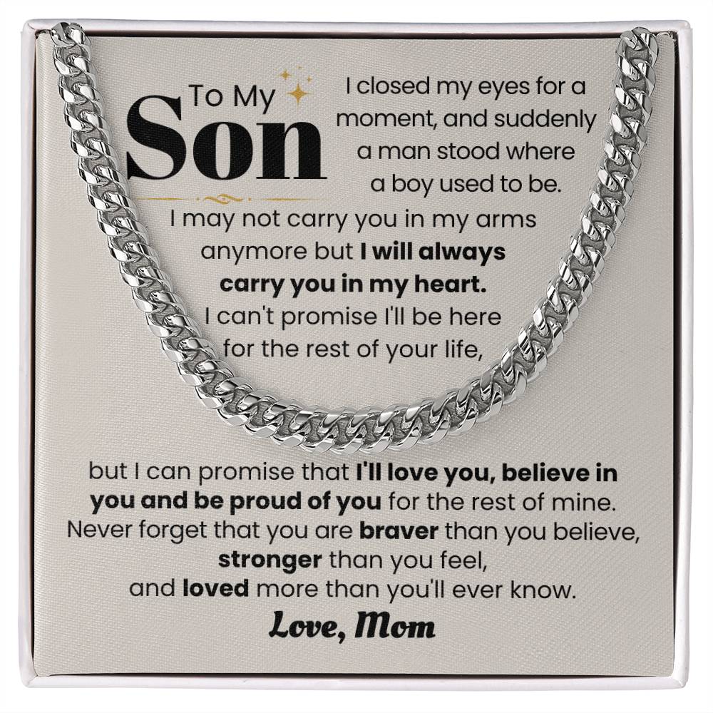 Gift for Grandson from Mom - I may not carry you in my arms - Cuban Link Chain