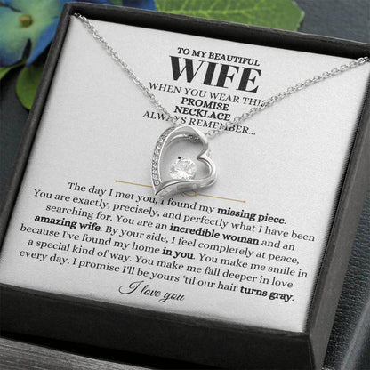To My Beautiful Wife Necklace - Touching Romantic Gift for Wife from Husband for Christmas, Anniversary & Valentine’s Day - Forever Love Necklace