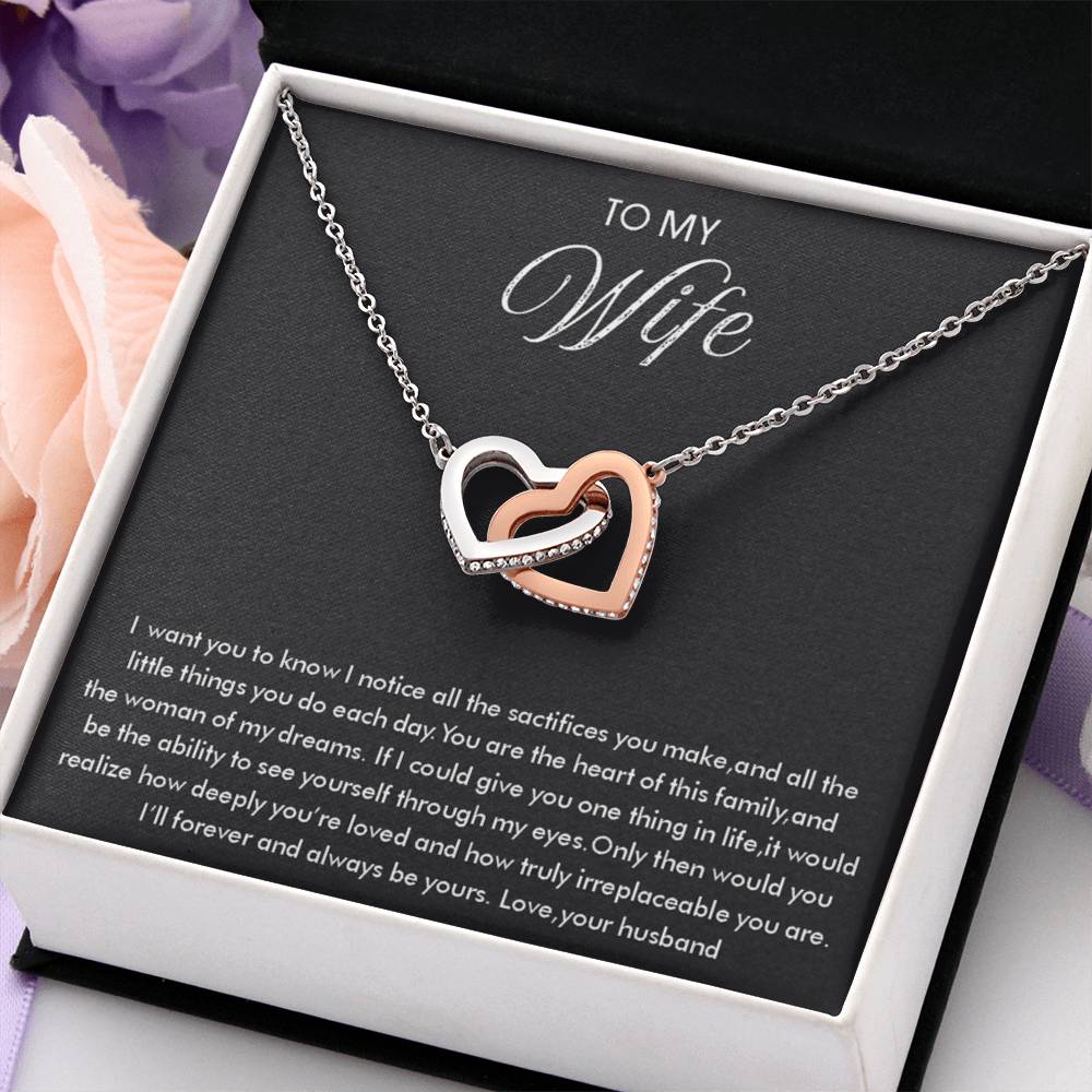 To My Wife Necklace - Thoughtful Gift from Husband to Wife - Interlocking Hearts Necklace
