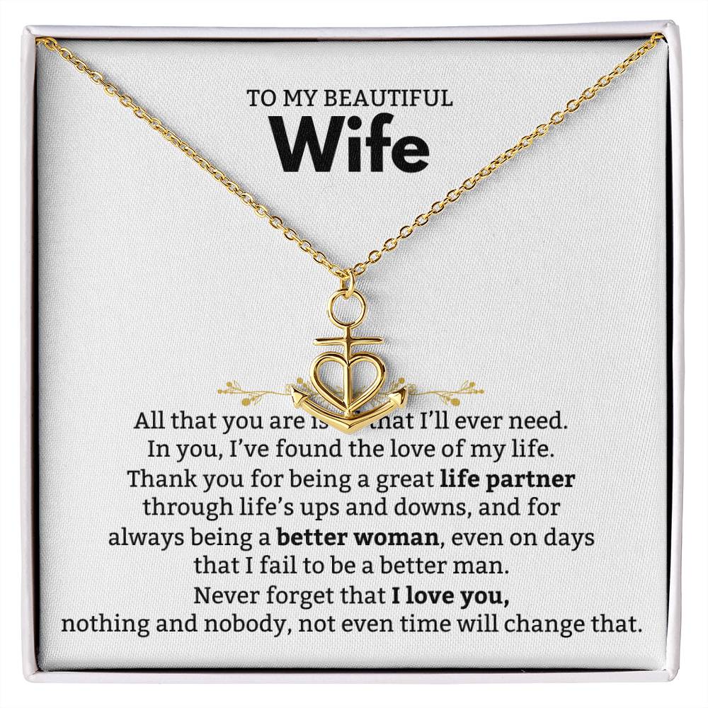 To My Wife Necklace from Husband - Emotional Jewelry Gift for Anniversary, Birthday & Valentine’s Day - Anchor Pendant Necklace