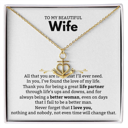 To My Wife Necklace from Husband - Emotional Jewelry Gift for Anniversary, Birthday & Valentine’s Day - Anchor Pendant Necklace