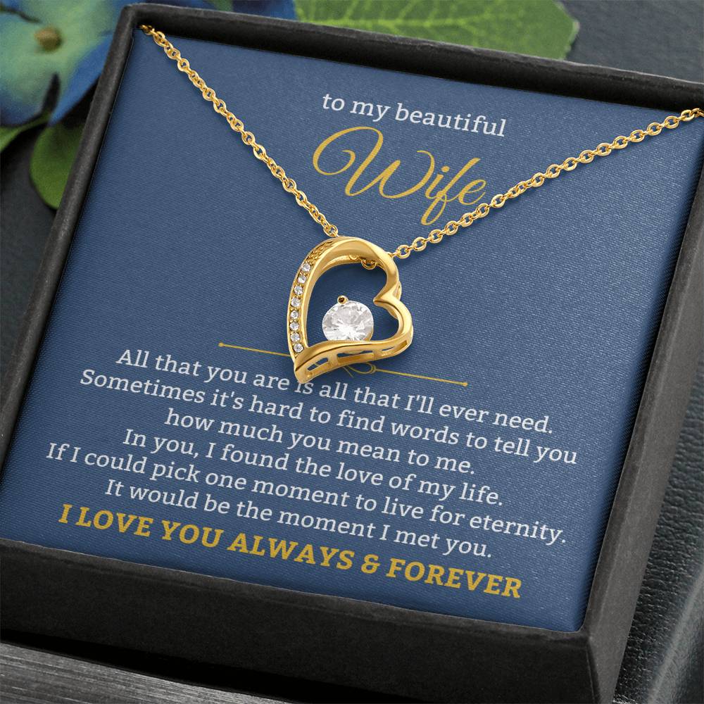 To My Beautiful Wife Necklace - Emotional Love Jewelry Gift from Husband for Valentine’s Day & Birthday Happiness - Forever Love Necklace