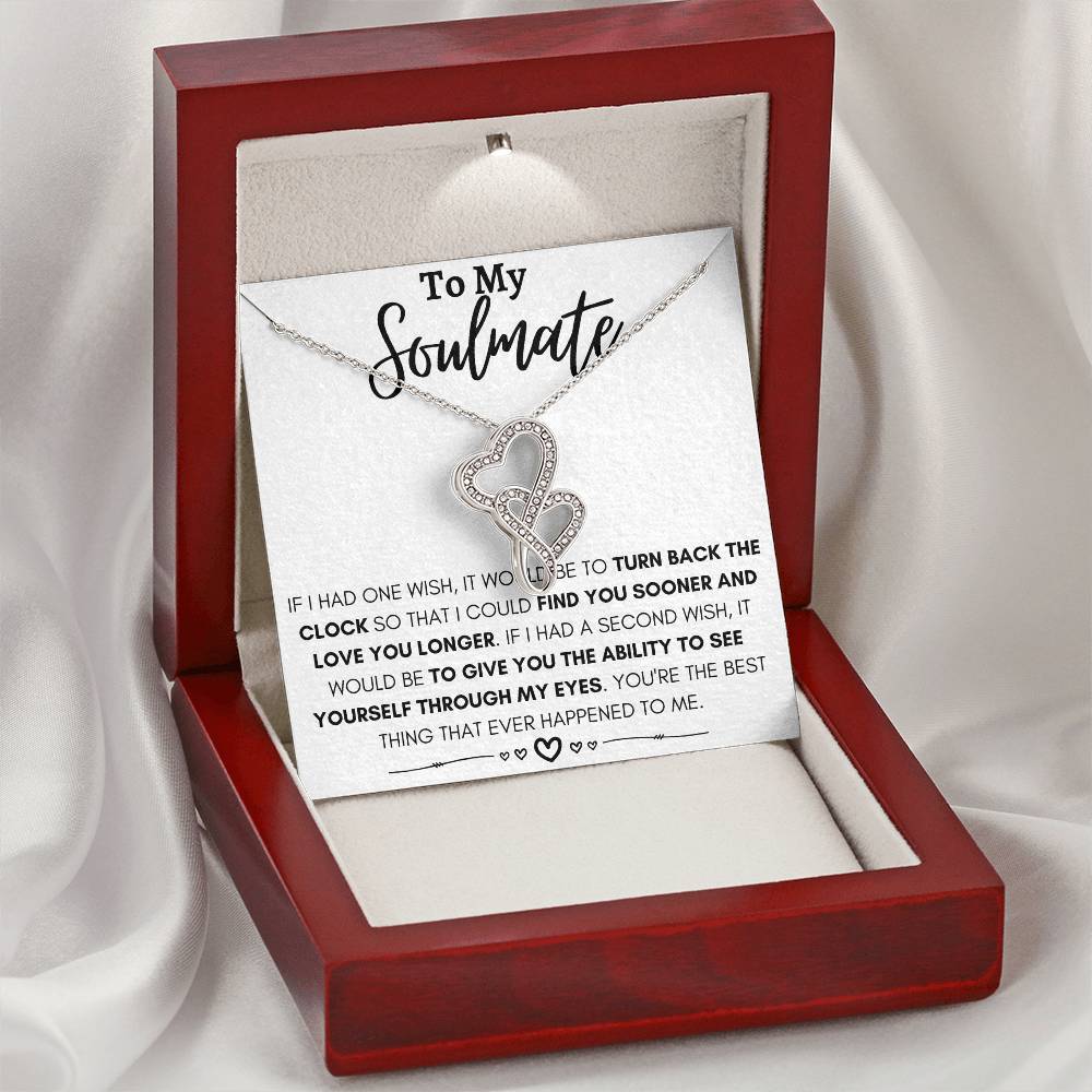 To My Soulmate Necklace - Romantic Jewelry Gift for Her for Christmas & Special Dates - Heart-to-heart Pendant Necklace