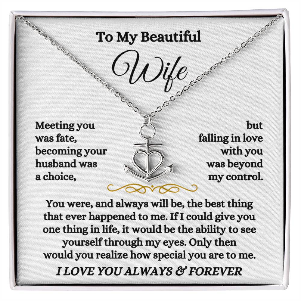 To My Wife Necklace - Romantic Gift from Husband for Birthday, Anniversary, Christmas & Valentine’s Day - Anchor Pendant Necklace