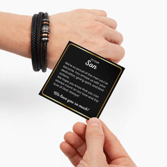 Faith-Inspired Leather Cross Bracelet for Son, Christian Gifts, Birthday Jewelry for Him, To My Dear Son