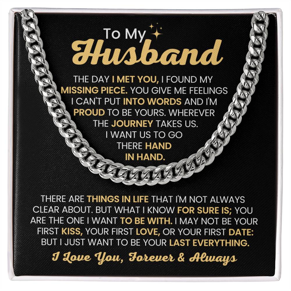 Cuban Link Chain for Husband - The Day I Met You - Birthday, Anniversary & Christmas Gift from Wife