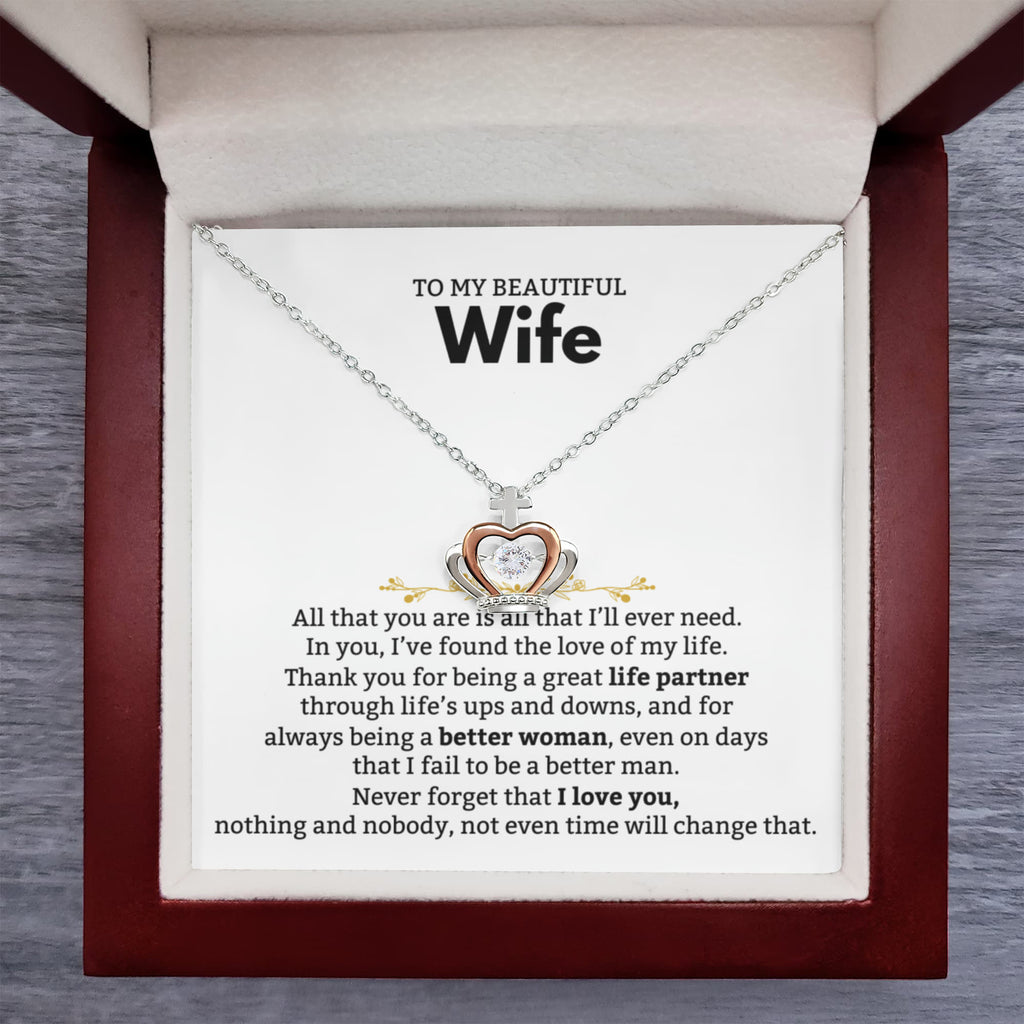 To My Beautiful Wife Necklace - Romantic Gift from Husband for Birthday, Anniversary, Christmas & Valentine’s Day - Crown Pendant Necklace