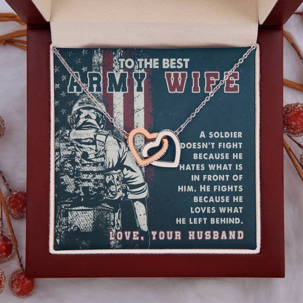 To My Army Wife Necklace - Best Loving Jewelry Gift for Valentine’s Day, Anniversaries & Romantic Surprises - Interlocking Hearts Necklace
