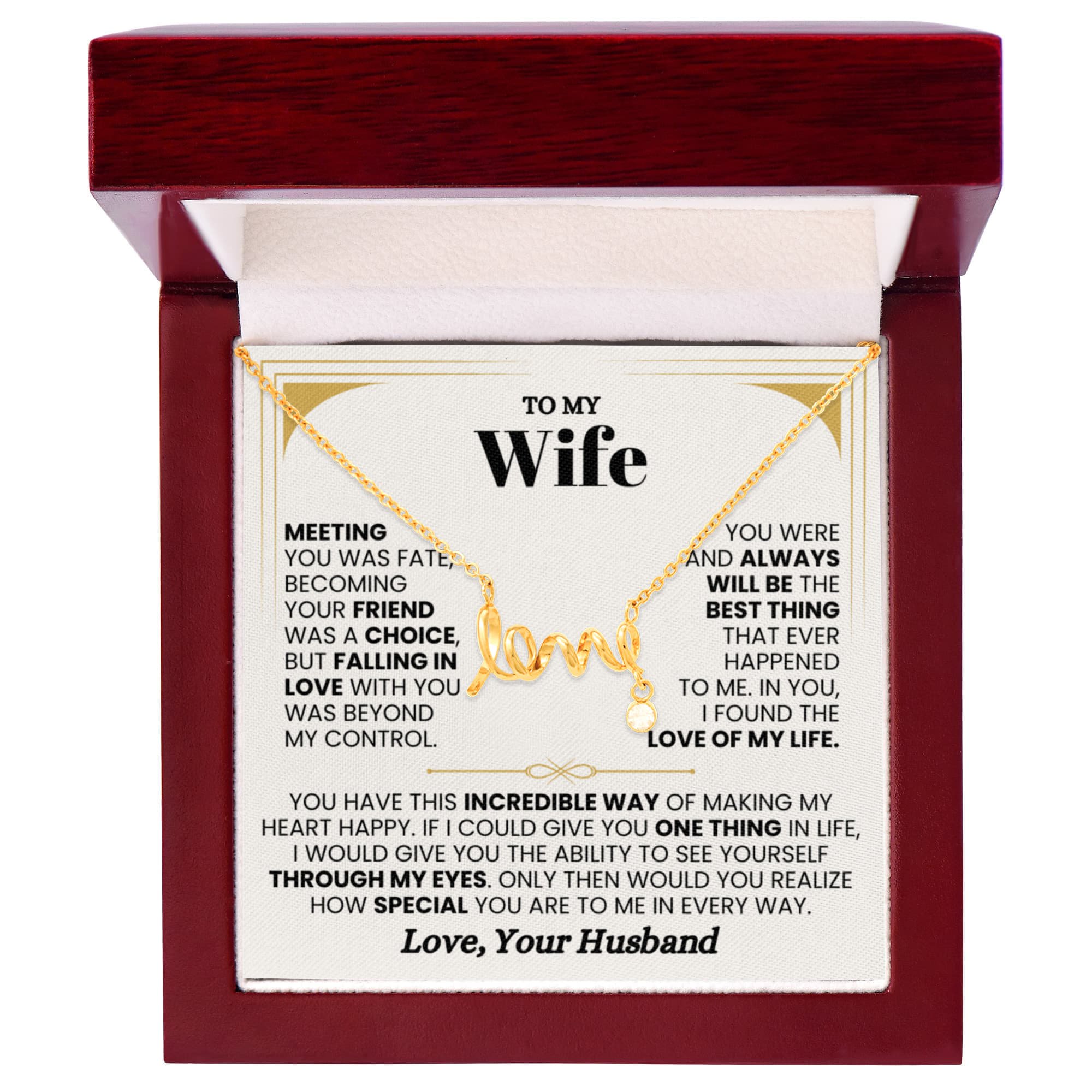 To My Wife Necklace - Romantic Jewelry Gift for Birthday - Scripted Love Necklace