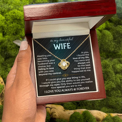 To My Beautiful Wife Necklace - Romantic Everyday Jewelry Gift from Husband for Birthday, Valentine’s Day & Just Because - Love Knot Necklace