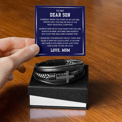 Men’s Cross Leather Bracelet, Gifts for Son, Meaningful Christian Jewelry, Birthday Gift for Him, To My Dear Son