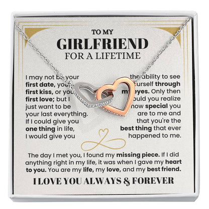 To My Girlfriend Necklace - Soulmate Jewelry Gift for Valentine’s Day, Birthday - Interlocking Hearts Necklace