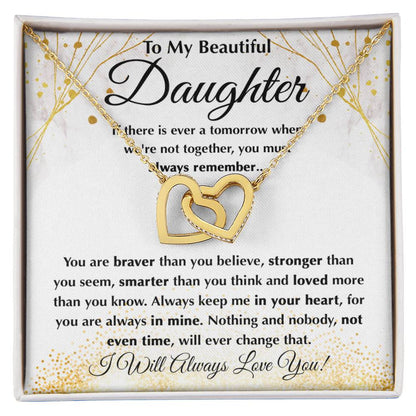 To My Daughter Necklace – Daughter Graduation & Birthday Present – Interlocking Hearts Necklace