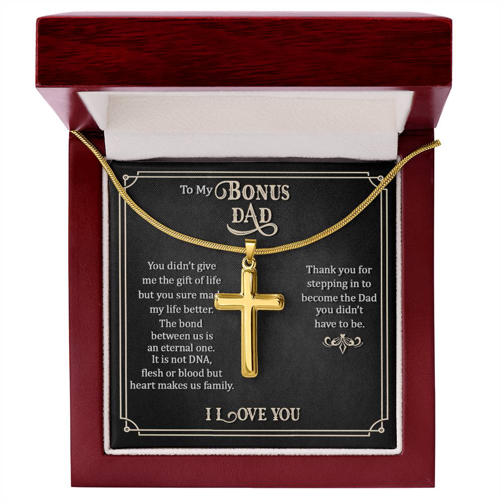 To My Bonus Dad - Artisan Cross Necklace Gift for Him