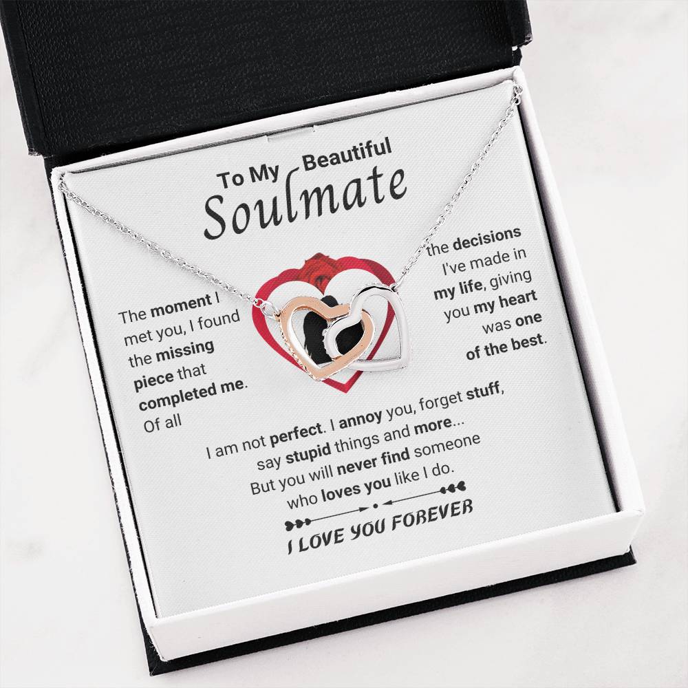 To My Beautiful Soulmate Necklace - Soulmate Gift for Her for Christmas & Everyday Love - Interlocking Hearts Necklace