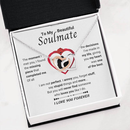 To My Beautiful Soulmate Necklace - Soulmate Gift for Her for Christmas & Everyday Love - Interlocking Hearts Necklace