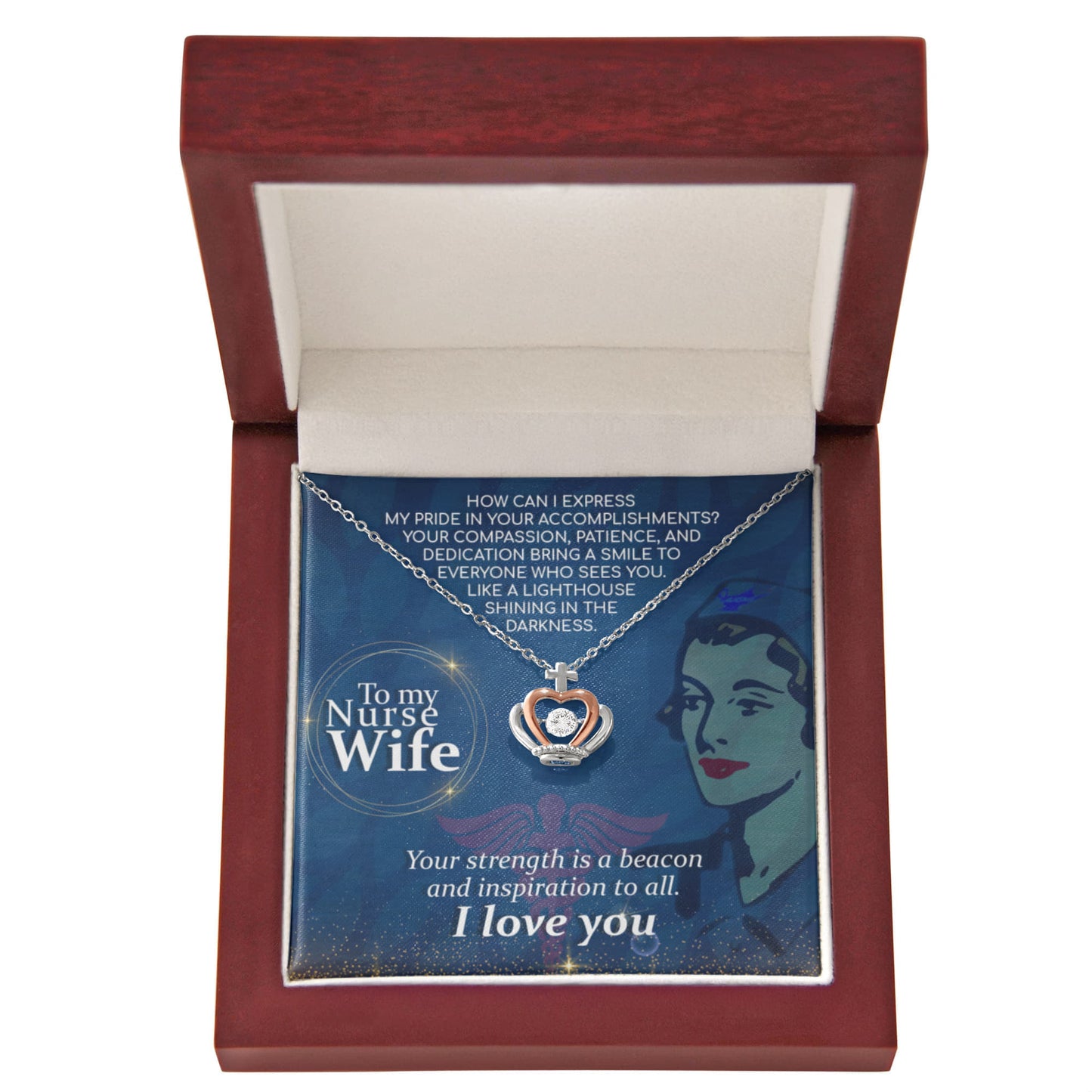 Sentimental Gift for Nurse Wife - Emotional Husband-to-Wife Jewelry for Birthday, Christmas & Valentine’s Day - Crown Pendant Necklace