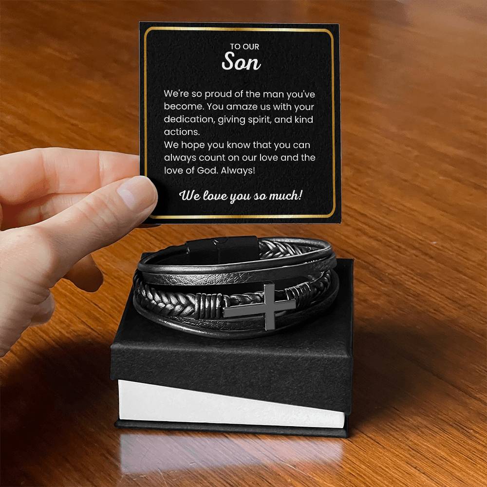 To Our Son Bracelet – Birthday, Graduation, Christmas Gift from Parents – Men’s Cross Bracelet