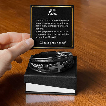 To Our Son Bracelet – Birthday, Graduation, Christmas Gift from Parents – Men’s Cross Bracelet