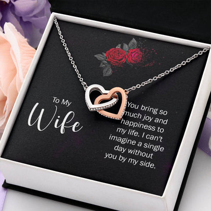 To My Wife Necklace - Romantic Birthday Jewelry Gift from Husband for Valentine’s Day & Long Lasting Memories - Interlocking Hearts Necklace