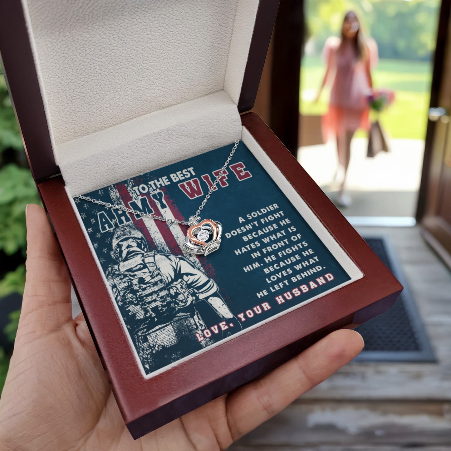 To My Army Wife Necklace - Romantic Jewelry for Wife - Crown Pendant Necklace