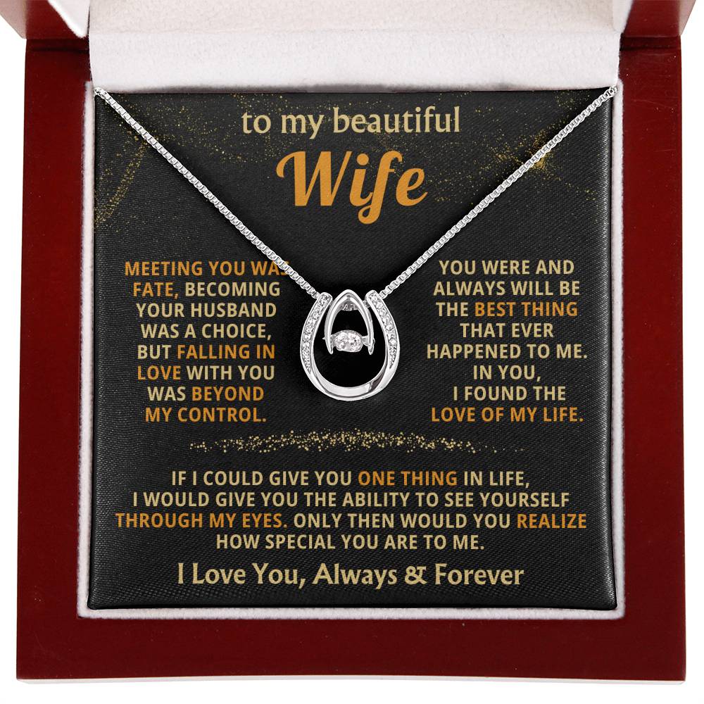 To My Beautiful Wife Necklace - Emotional Love Jewelry Gift from Husband for Valentine’s Day & Birthday Happiness - Lucky In Love Necklace