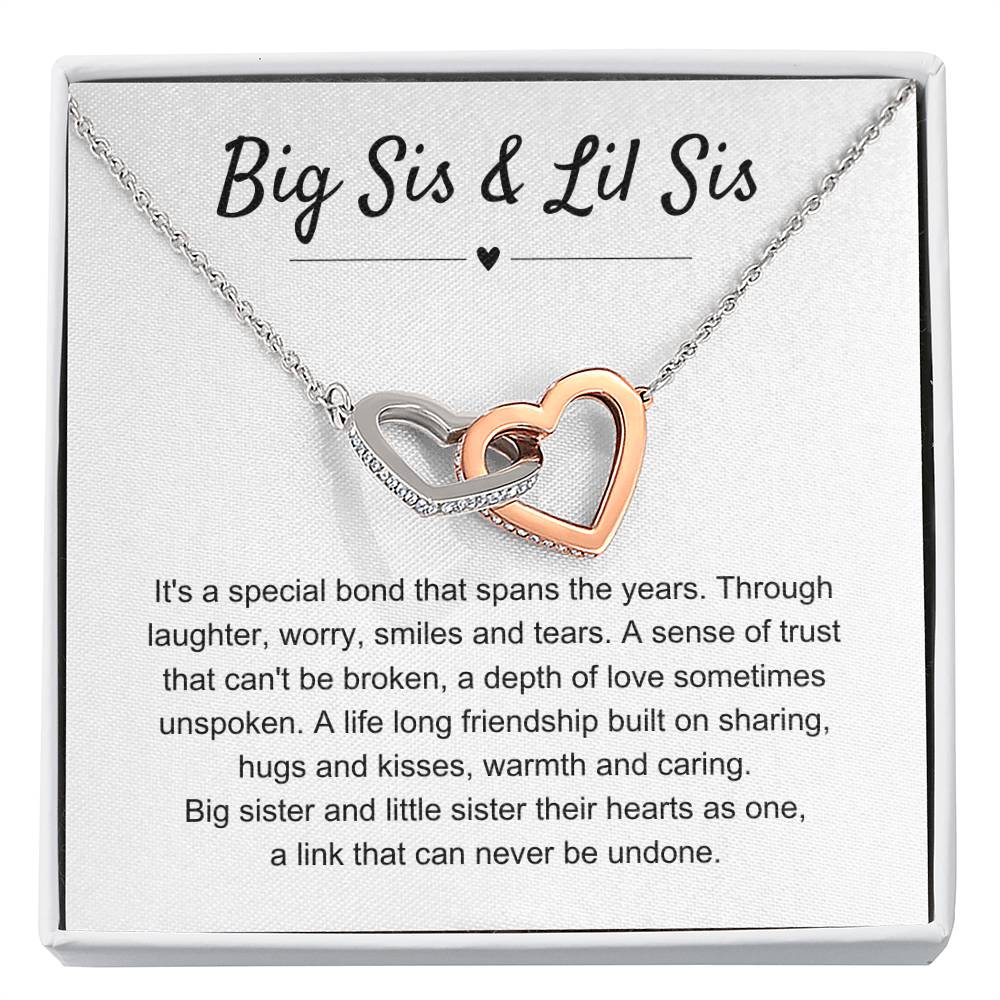Big Sis & Lil Sis Gift - It's a special bond that spans the years - Gift for Sisters - Interlocking Hearts Necklace