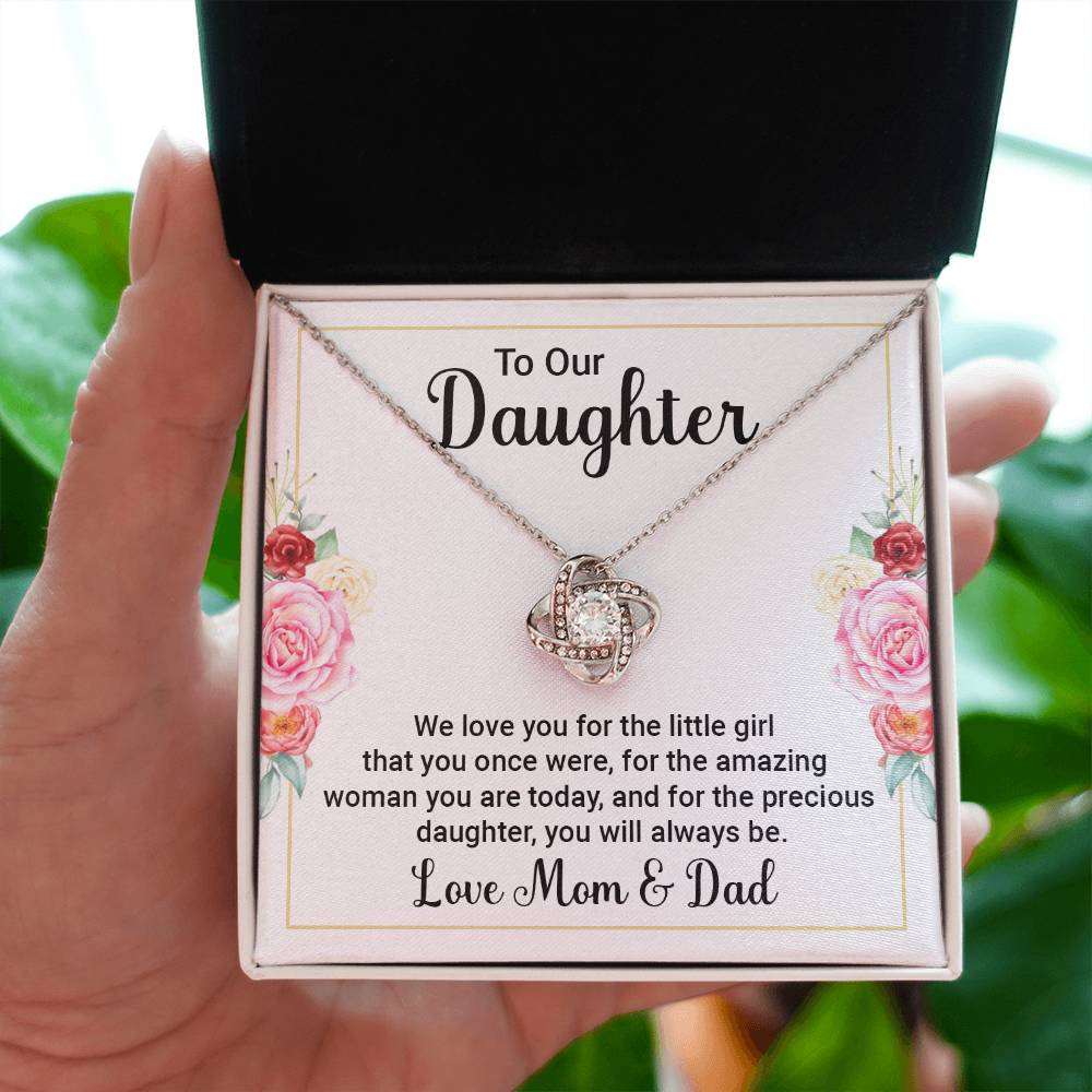 To Our Daughter Necklace – Daughter Graduation & Birthday Present from Mom and Dad – Love Knot Necklace