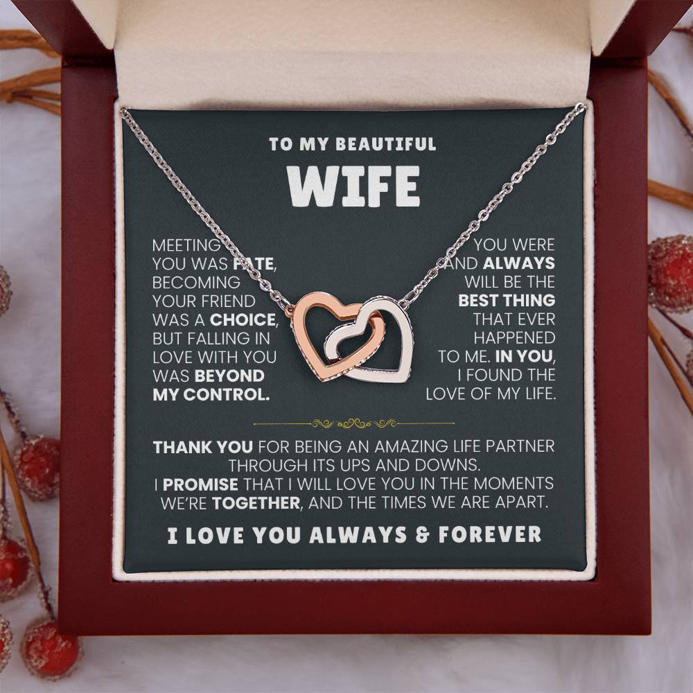 To My Wife Necklace - Surprise Gift from Husband for Birthday, Valentine’s Day & Anniversary - Interlocking Hearts Necklace