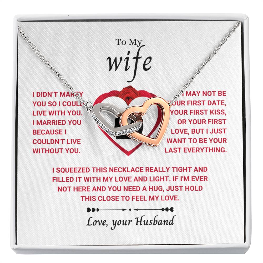 To My Wife Necklace - Meaningful Jewelry Gift from Husband for Valentine’s Day & Anniversary - Interlocking Hearts Necklace