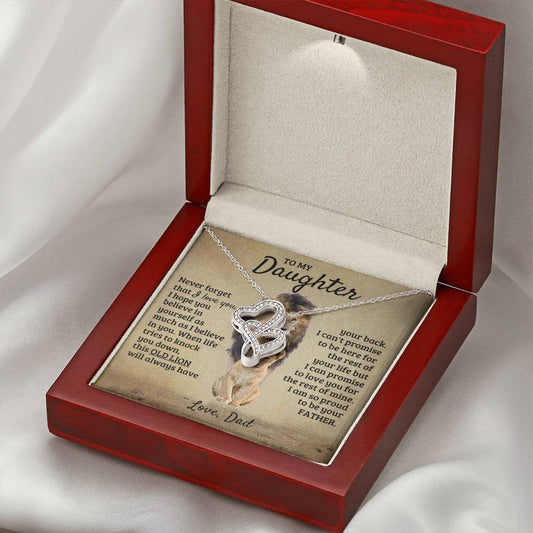 To My Daughter Necklace - Birthday Jewelry Gift from Dad - Old Lion - Heart-to-heart Pendant Necklace