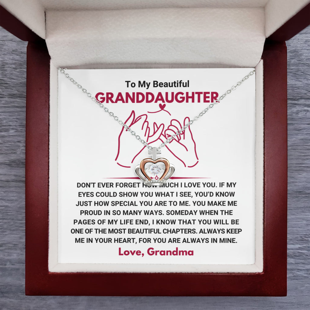 To My Granddaughter Necklace – Graduation & Christmas Gift from Grandma – Crown Pendant Necklace